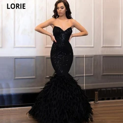 Shiny Black Feather Mermaid Evening Dresses Sweetheart Sequined Elegant Prom Dress Zipper Back Abendkleider Formal Party Gowns