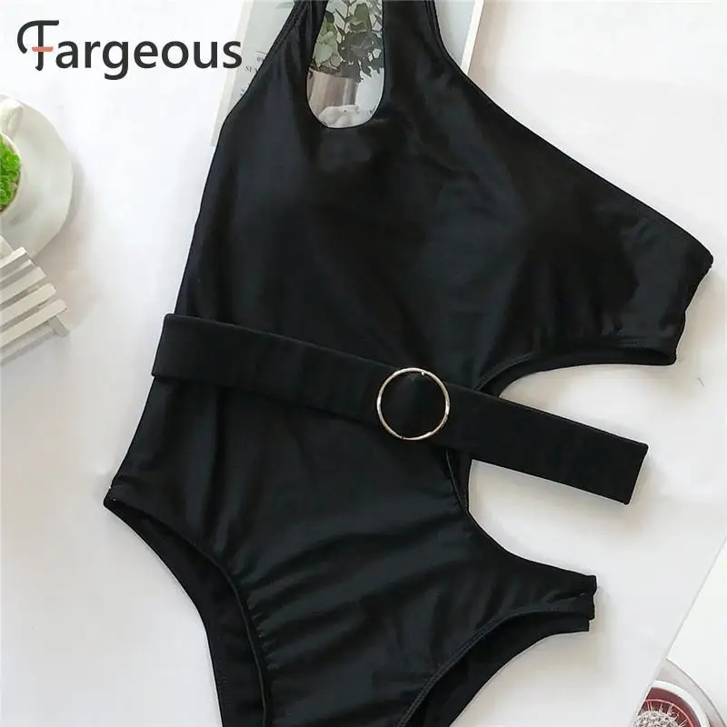 Fargeous Черный выдалбливают комплект из 1 предмета Для женщин пляжное сексуальное платье на одно плечо купальники женские летние каникулы банная боди
