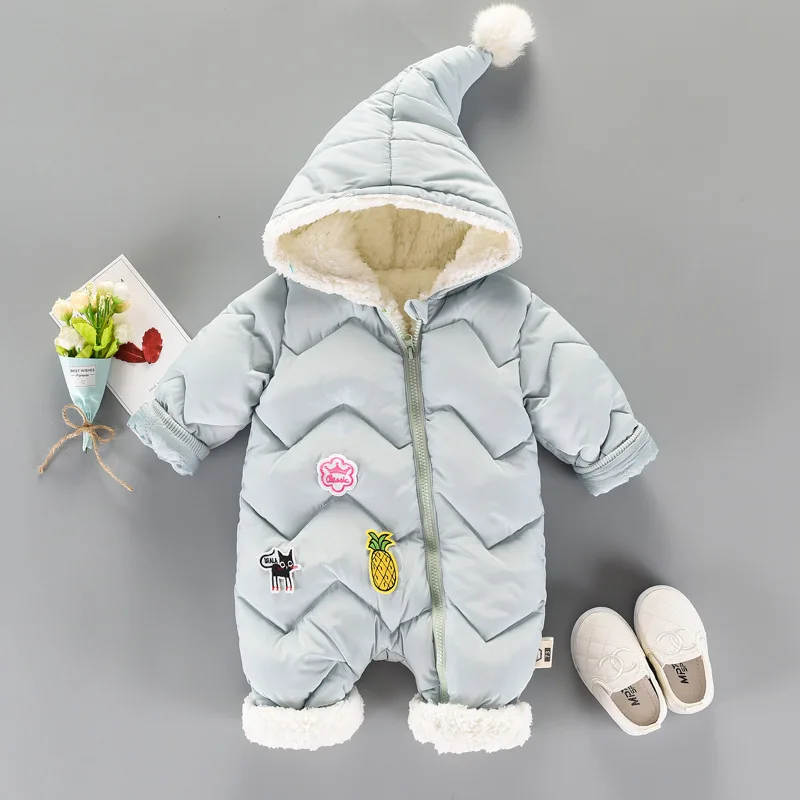 

HYLKIDHUOSE 2019 Winter Girls Rompers Baby Toddler Infant Newborn Jumpsuits Warm Thicken Outdoor Hooded Child Onesies Kids Coats