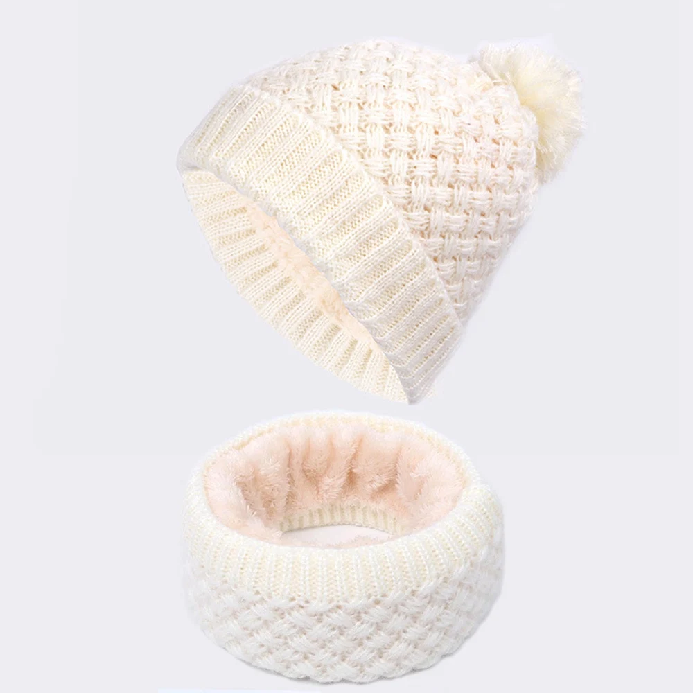 C2067-2white Новинка, AliExpress, бархатная шапка, костюм с нагрудником, вязаная шапка с нагрудником, два комплекта теплой верхней одежды - Цвет: C2067-2white