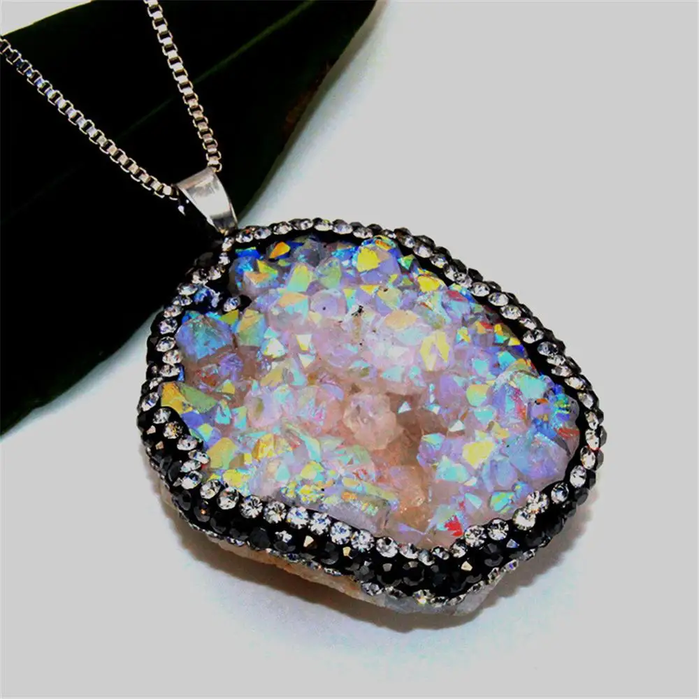 

Wholesale 6pc/lot Natural agates crystal cluster original stone inlaid shining dazzle color pendant crystal DIY