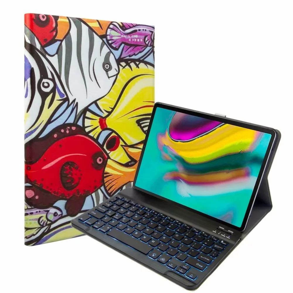 Bluetooth клавиатура чехол для Samsung Galaxy Tab A 10,1 T720 T725 планшет ткань с 7 подсветкой Клавиатура с подсветкой крышка+ ручка+ пленка