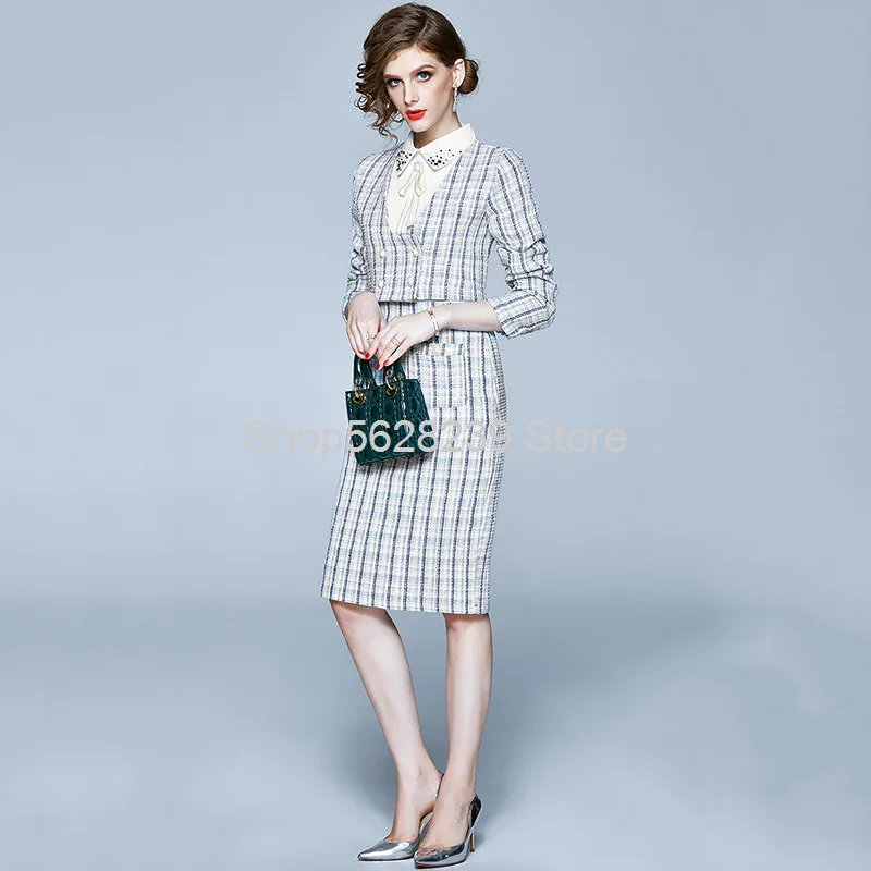 

Two-piece Set Vest Dress Grid Nail Beads Suit Female 2020 Pack Ol Slim Fit Suit