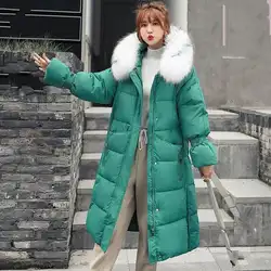 Модные 2019 Для женщин теплое пальто на девочек; Меховая куртка с капюшоном длинное пальто-парка однотонная зимняя утепленная куртка с