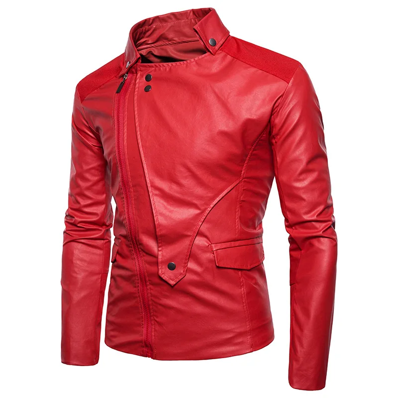 

2018 New Style Men Fashion Zipper Fold-down Collar Leather Coat Western Style Trend Biker Leather Jacket MEN'S Jacket