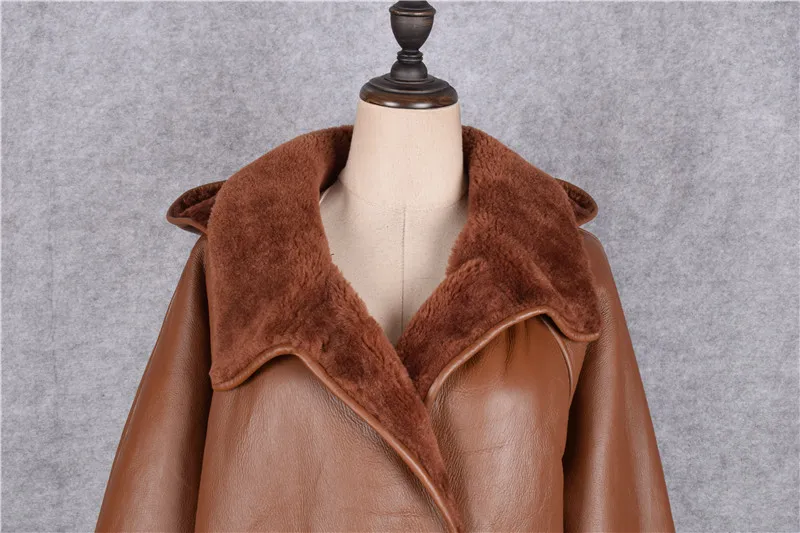 Женское пальто из натуральной овечьей кожи, повседневное Свободное пальто для женщин, шерстяная подкладка, большие размеры XXXXXL 5XL 6xl
