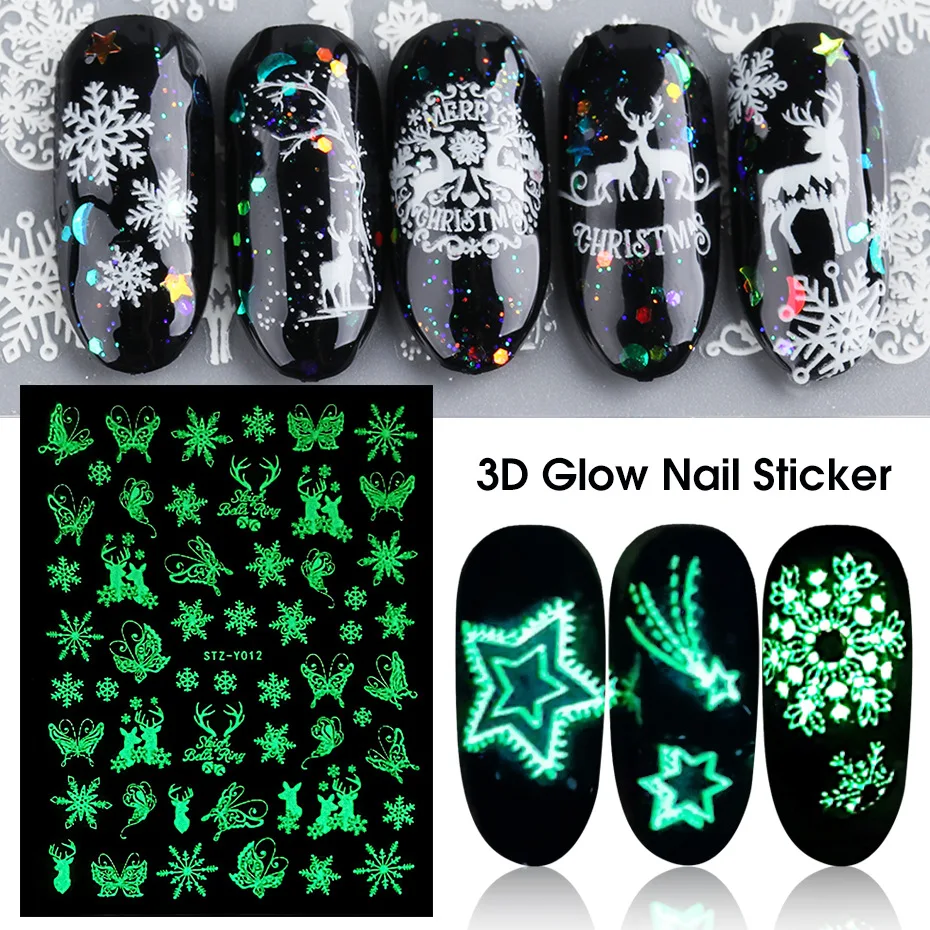 

Nail Art Decoration Stickers Manicures Tips Tool Nail Design Accessories Luminous Effect 3D Christmas Snow Nail Sticker Glitter