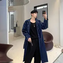 Индивидуальная большая Мужская ветровка мужская Свободная Мода Яркий ночной клуб бар певица костюм длинный абзац выше колена пальто