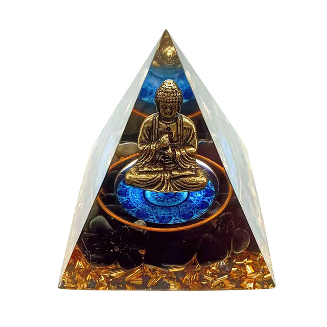 Buddha Statue Energy Generator Orgone Pyramid Amethyst Peridot Healing Crystal Reiki Chakra Orgonite Pyramid Meditation Tool