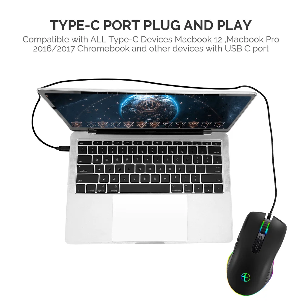 Профессиональная игровая мышь 3200 dpi RGB проводная мышь type-C кабель USB красочные мыши type-c для MacBook Pro ноутбук ПК(N1118