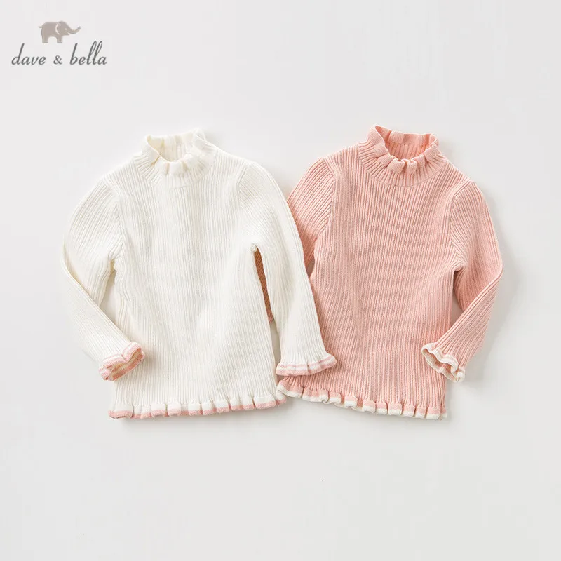 

DBM11399 dave bella autumn cute baby girls solid ruched knitted sweater kids fashion pullover toddler boutique tops