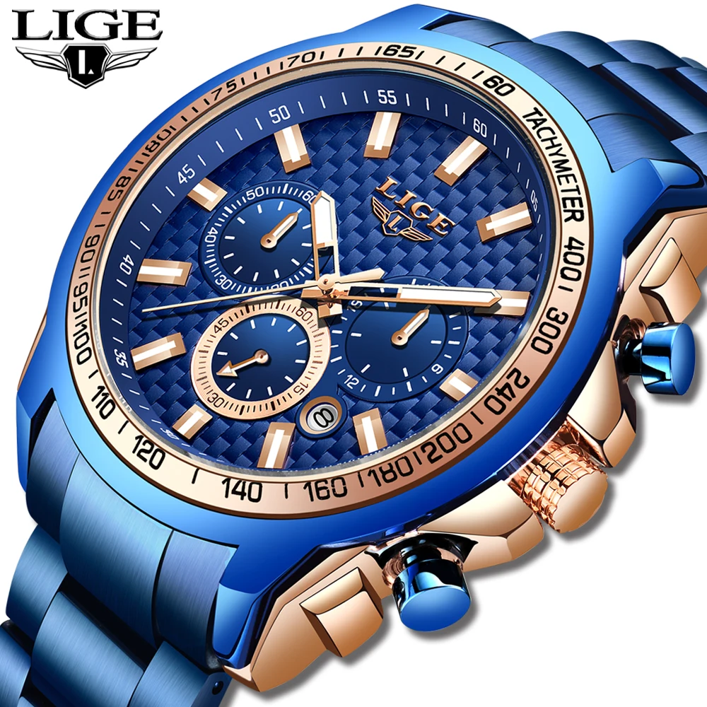 Lige New Fashion Blue Watchmens Watches Top Brand Luxury Clock Man Military Chronograph Quartz-2