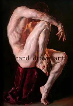 

Artist's High Quality Original Perfect Oil Painting: Body Art Model, Charming Muscle, Gay Men