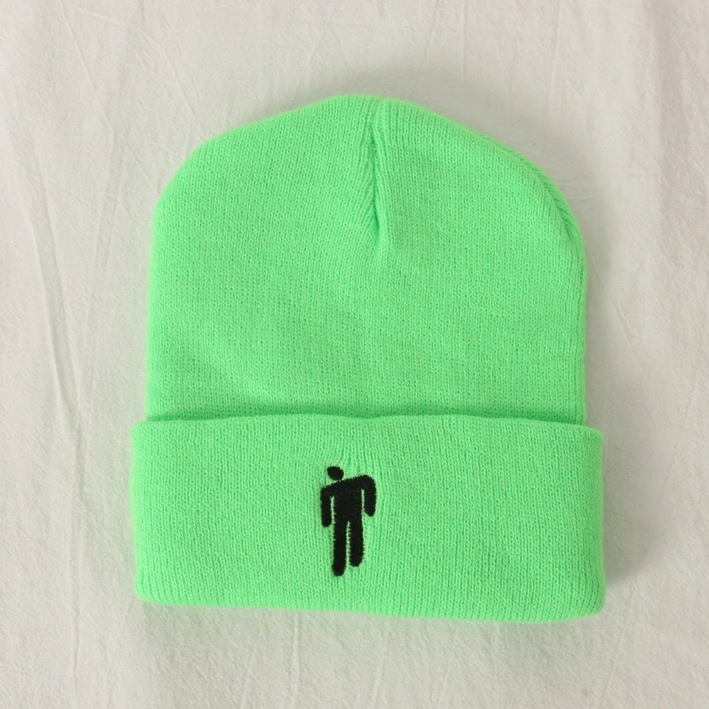 Вязаная шапка с вышивкой Billie Eilish, расческа для женщин и мужчин, вязаная теплая зимняя шапка для женщин и мужчин, одноцветная Повседневная расческа В Стиле Хип-хоп - Цвет: Fluorescent green