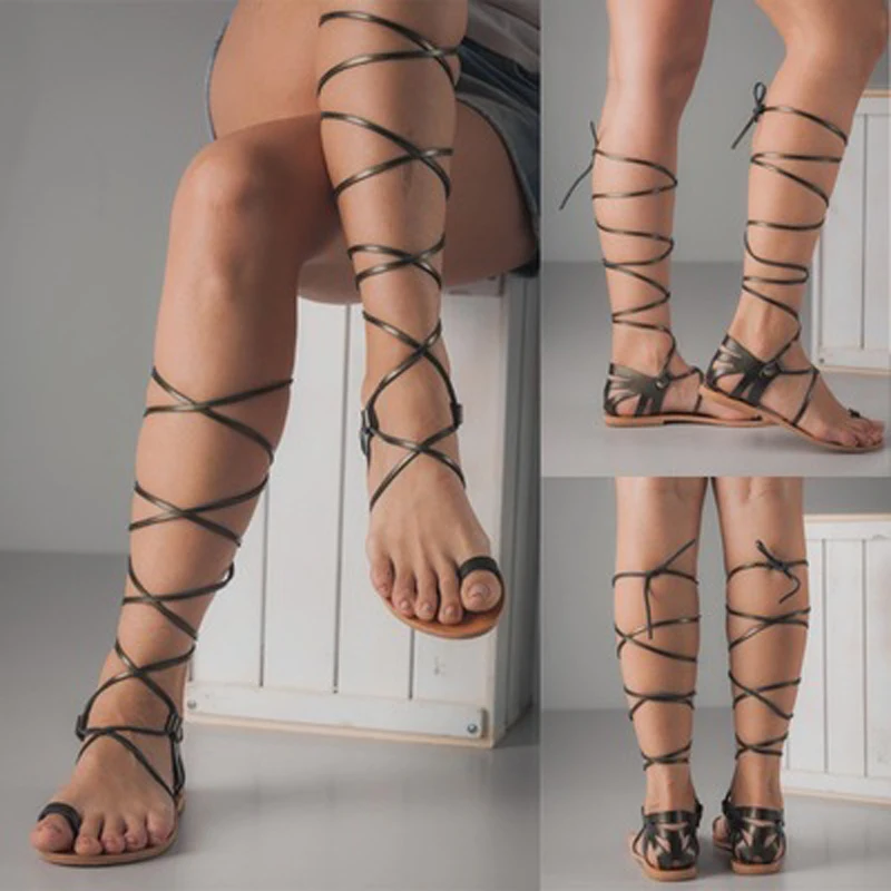 

Siddons 2020 Cross-Tied Women Knee High Gladiator Sandals Open Toe Cut-out Sexy Ladies Casual Beach Shoes Woman Roman Sandals