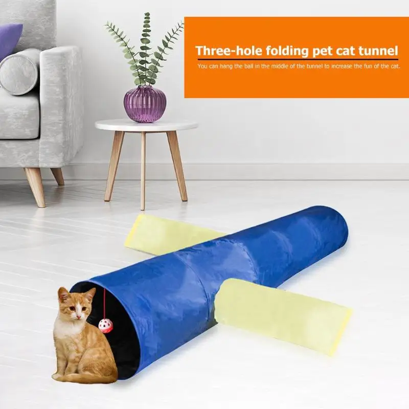 Foldable Pet Cat Tunnel Funny 3 Holes Play Tubes Kitten Toy with Bell Ball