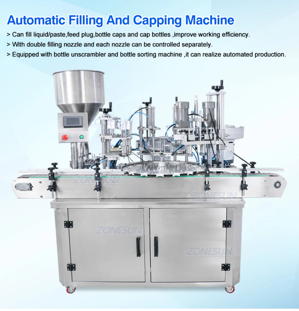 ZONESUN Custom Full Automatic Cream Beverage Juice Bottle Vial Paste Liquid Filling And Capping Machine for Cosmetic