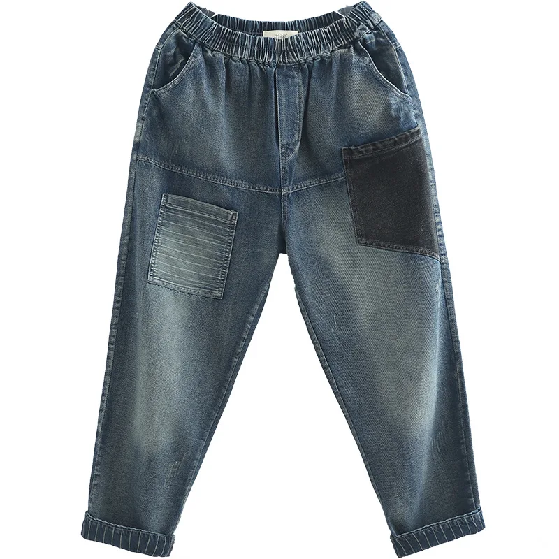 OMIKRON Модные Винтажные Свободные повседневные геометрические джинсы из денима в стиле пэчворк женские шаровары хлопковые брюки для мальчиков vaqueeros Mujer