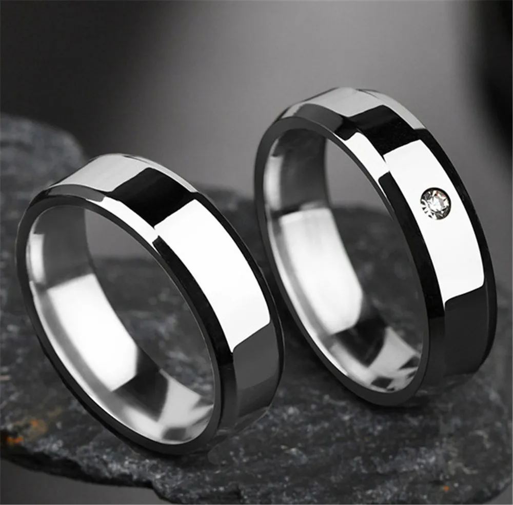 

Elegant Couple Rings For Women Men Stainless Steel Wedding Bands AAA CZ Stones Trendy Anel Alliance Gift