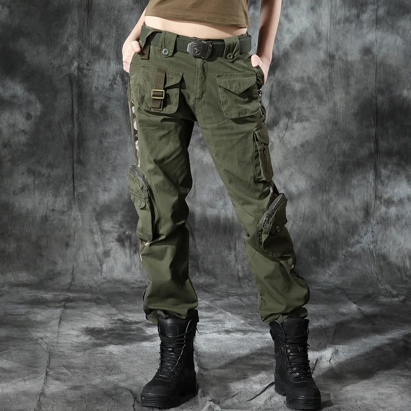 Outdoor Multi Pocket Long Pants Wear Resistant Pure Cotton Fabric Hiking Camping Climbing Women Loose Straight Trousers hiking pants
