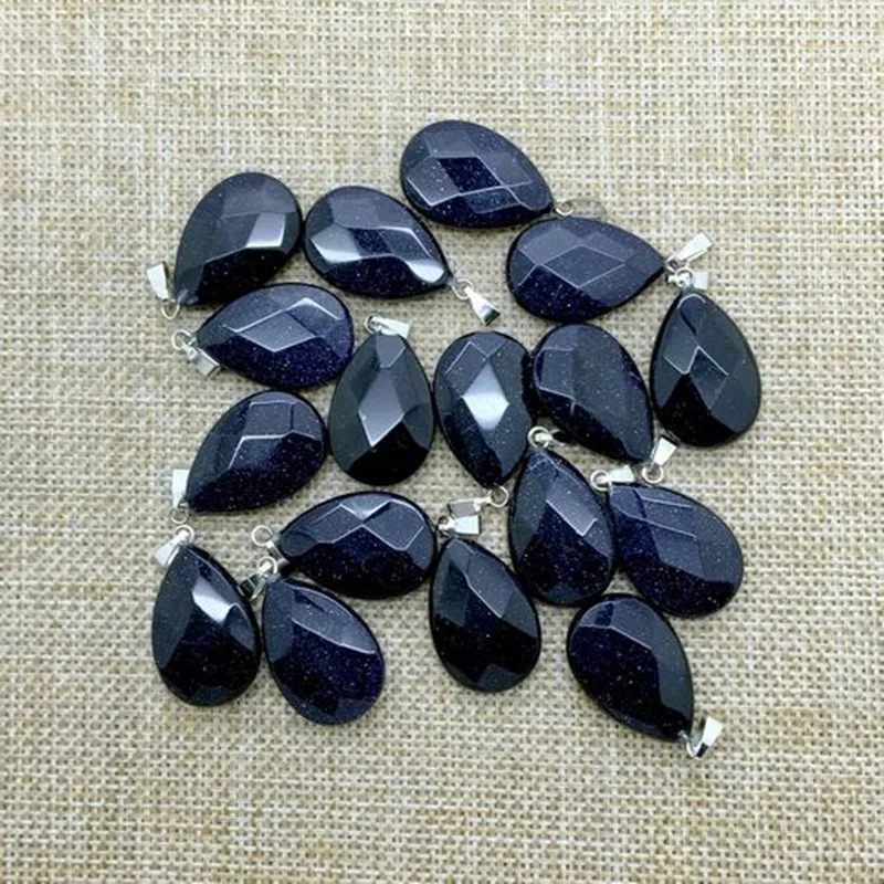 Hot Sale 16-25 mm Nature Stone Black Agates Gold Sand Rose Quartzs Drop of water Heart Women Necklace Charms Crystal Pendant - Окраска металла: Светло-желтый, золотистый цвет