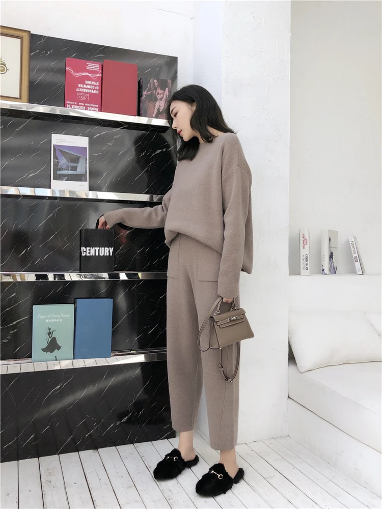 Women Outfits Cashmere Sweater Two Piece Sets Tracksuit Autumn Winter Fashion Sweatsuits Sport Suit Female Knit Pant Set