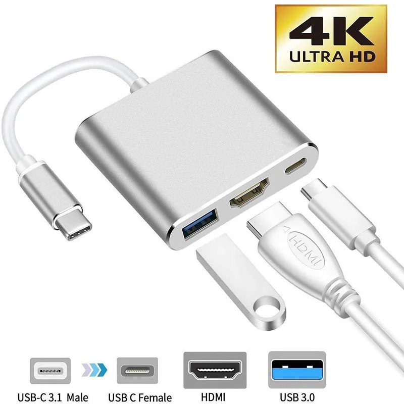 USB C к HDMI адаптер 3 в 1 Тип многопортовый AV конвертер для настольного компьютера