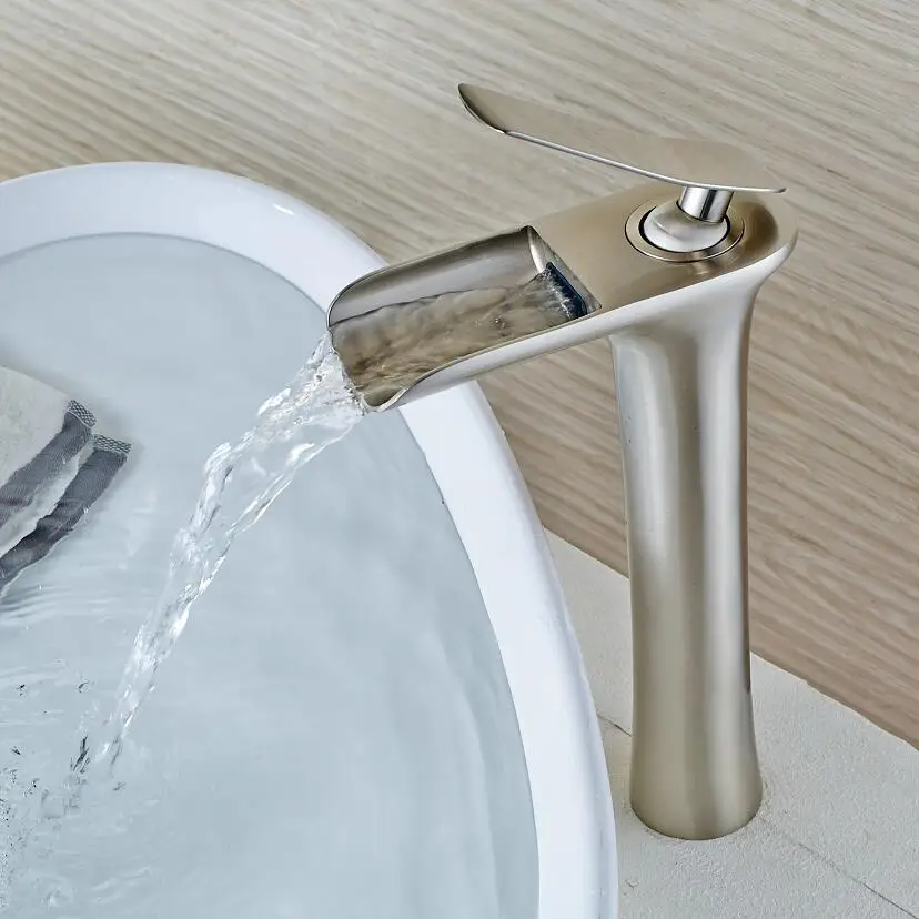 nickel Vidric античный высокий смеситель для раковины водопад кран для ванной кран с одной ручкой смеситель для ванны античный кран латунная раковина вода C - Цвет: nickel
