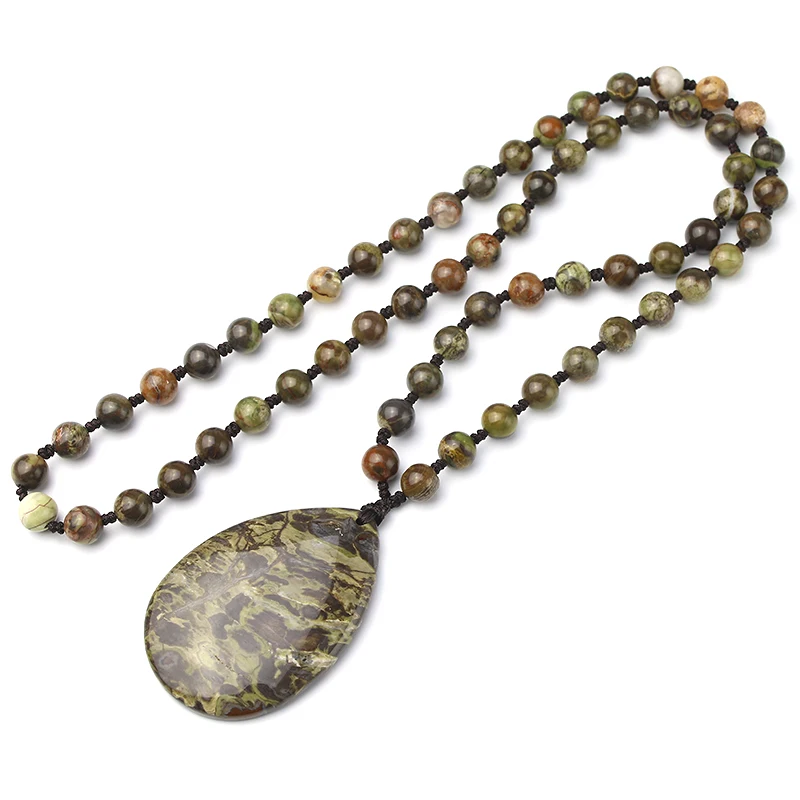 Натуральный 8 мм камень «камбаба» бусы ожерелье женщины, подвесные ожерелья ювелирные изделия вязаные вручную аксессуары подарок