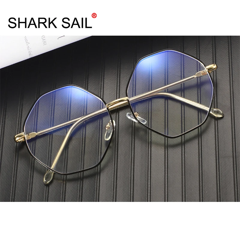 

SHARK SAIL Vintage Metal Frame Blue Light Blocking Personality College Style Clear Lens Glasses Eye Protection Mobile Phone Game