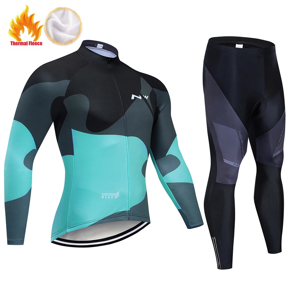 NW зимний комплект для велоспорта Pro термальный флис MTB велосипедная одежда Ropa Ciclismo Invierno Мужской комплект велосипедного трикотажа - Цвет: Long suit