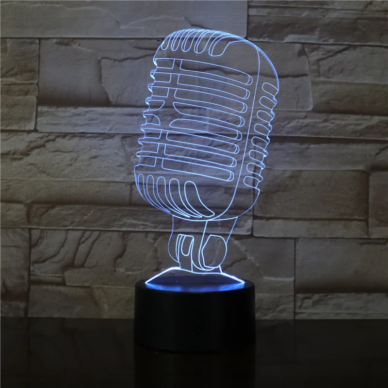 Microphone Model 3D LED Night Light 7 Colors Lamp for Cafe Bar Decor Singing Party Gift Visual Illusion Dropship 3470 | Лампы и