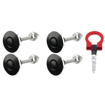 

1 Pcs Universal Racing Towing Car Tow Hook Fit for Bmw E46 E81 & 4Pcs Quick Release Push Bonnet Lock