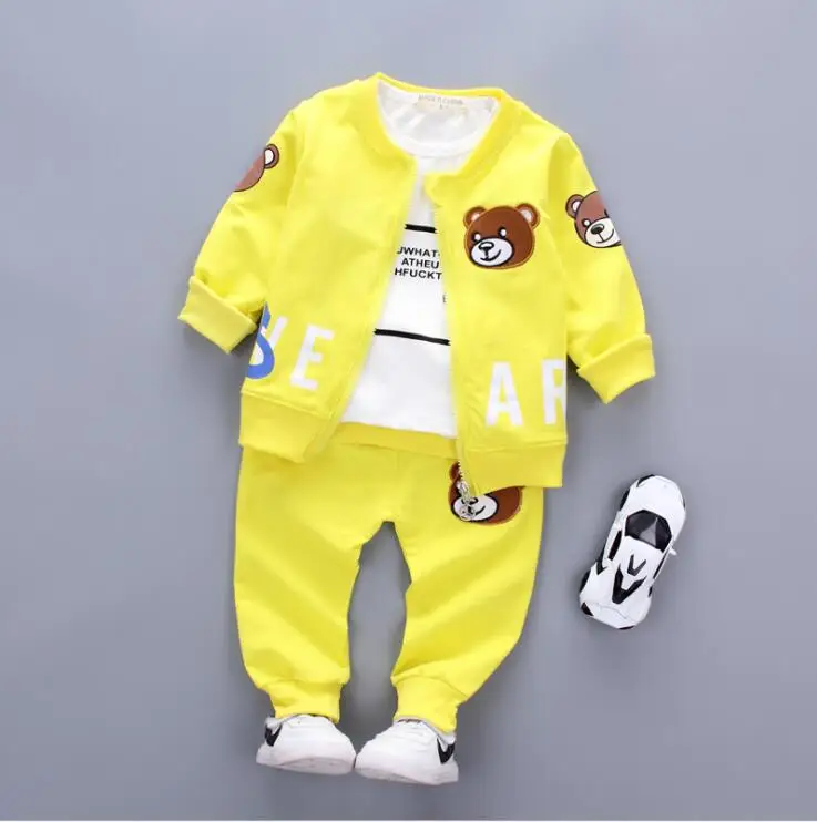 BEAR YELLOW Новые детские для мальчиков и девочек, Комплекты модной одежды на осень, 3 шт./компл. костюм пальто с капюшоном одежда для малышей Хлопковые фирменные носки костюмы От 1 до 5 лет - Цвет: BEAR YELLOW