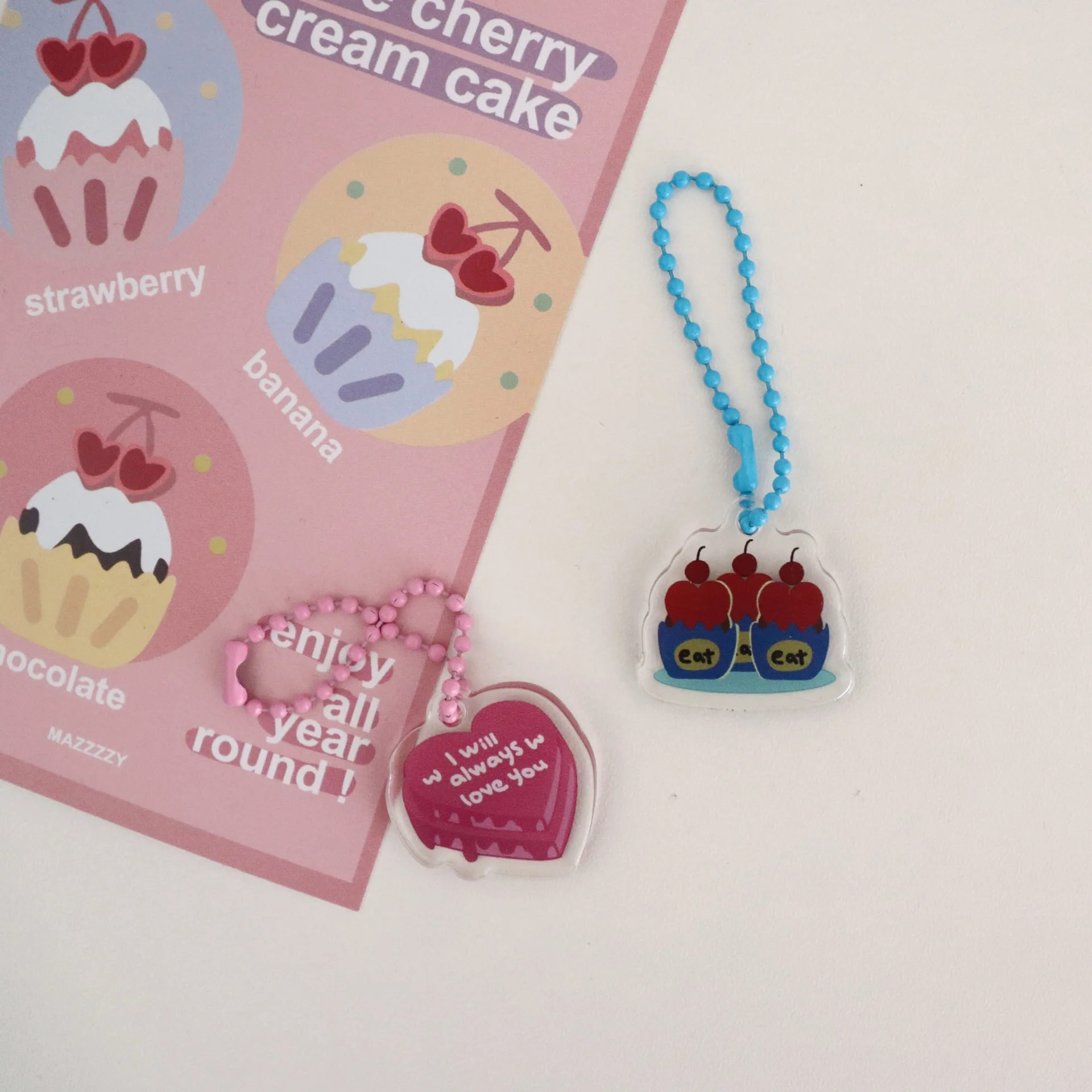Coreano Cherry Love pastel colgante de acrílico de dibujos animados llavero adorable Airpods lápiz bolsa Diy accesorios decorativos de gestión de claves