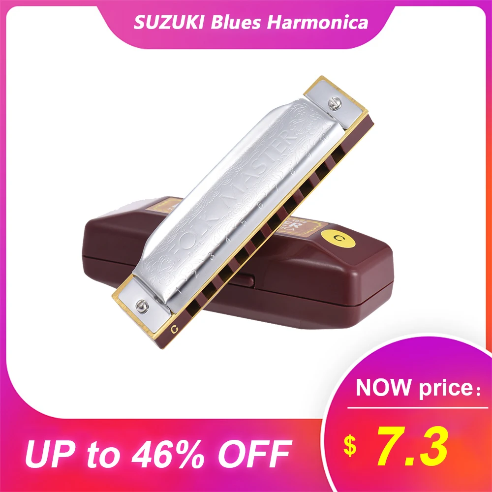 

SUZUKI Folkmaster Blues Harmonica Harmonica Standard Key of C 10-Hole 20 Tones Diatonic Blues Gaita Harmonica for Beginner Music
