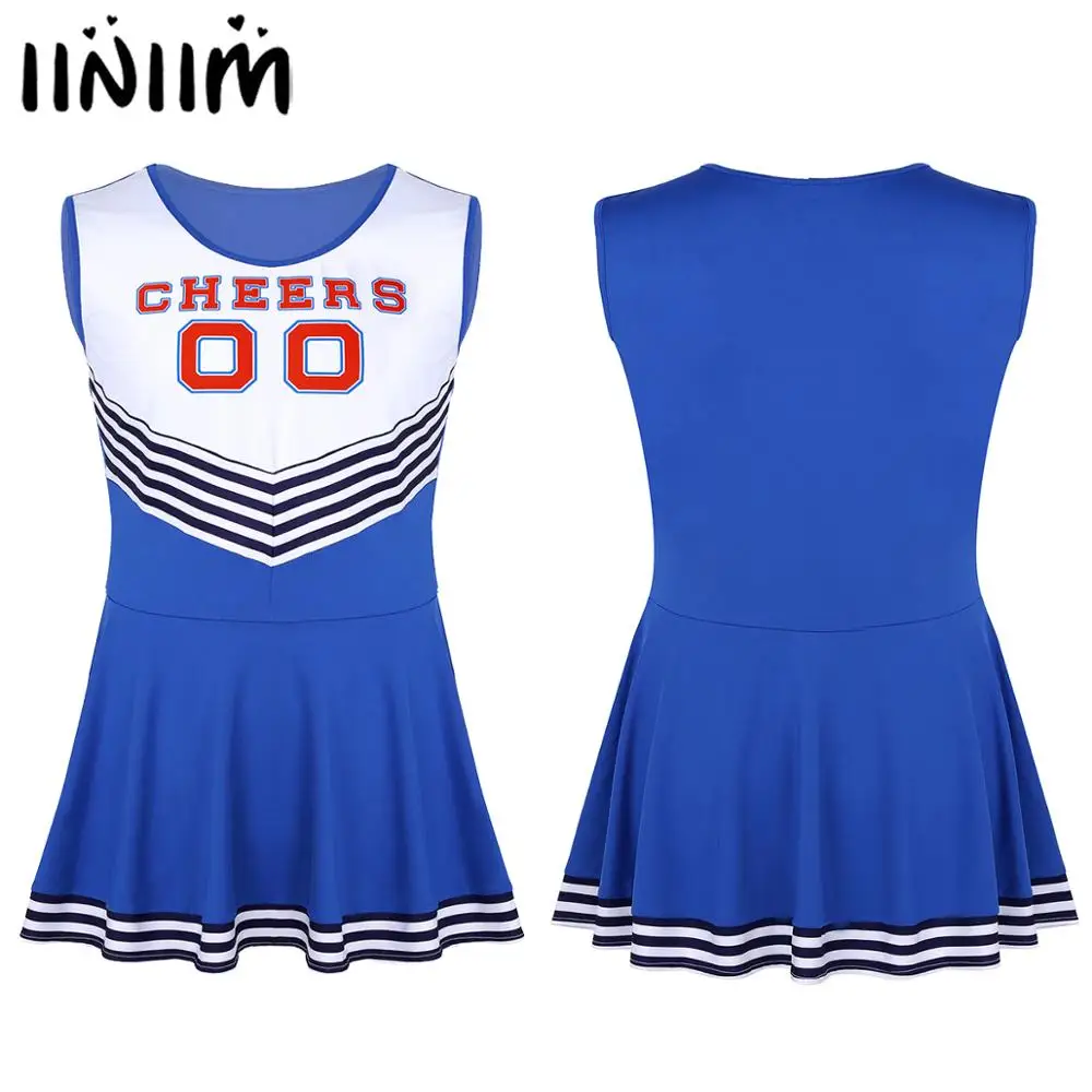 

Sexy Uniform Costume Men Exotic Sissy Charming Cheerleader Cosplay Dress Sleeveless Letters Pleated Fancy Clubwear Short Dress