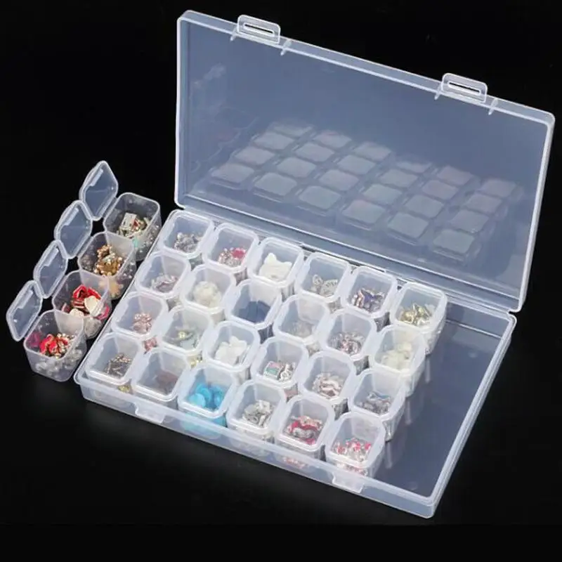 

Storage Box 28 Slots Clear Plastic Storage Box Home Storage Jewelry Rhinestone Case Organizer Holder for Rhinestone Nail Art