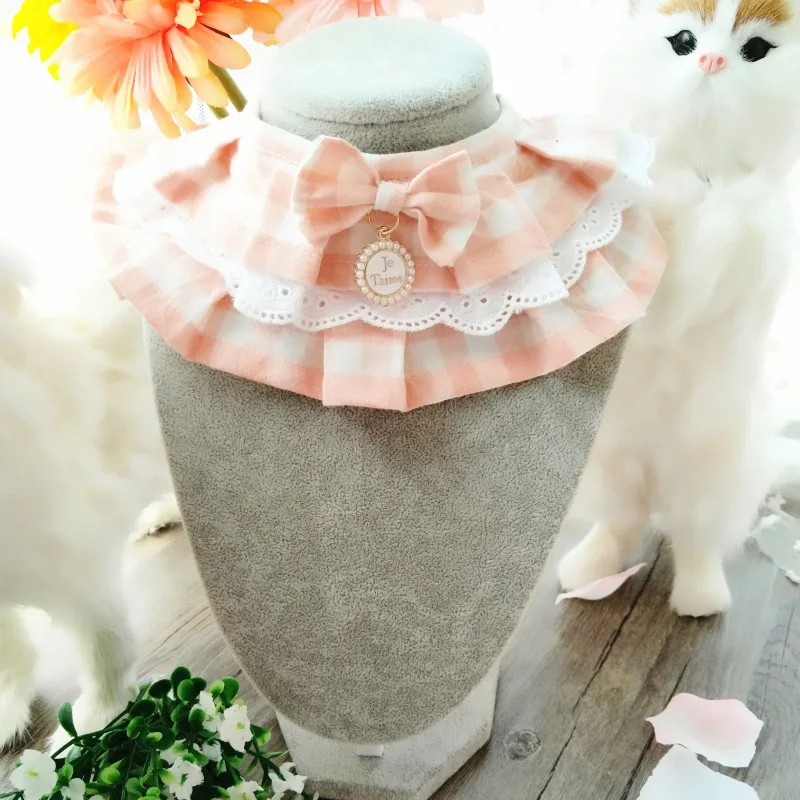 Собака Кот с милым воротником Одежда для купания, котенок щенок девушка костюм декоративный кружевное ожерелье шарф в клетку дизайн классические и модные