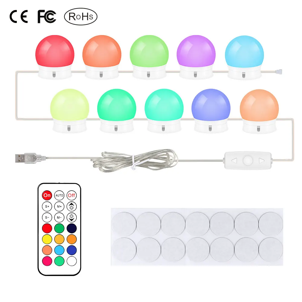 

maquiagem profissional completa USB Makeup Mirror Vanity Multicolor LED Light Bulbs Adjustable Brightness lights with remote #