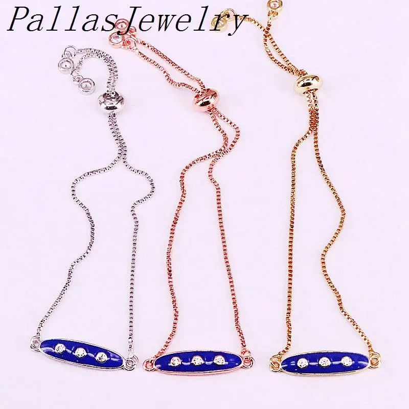 10 шт. темно-синий Эмалевый Браслет, CZ micro pave разъем браслет, серебро/золото/розовое золото/черный цвет