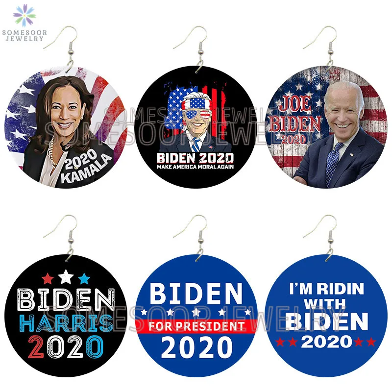 Деревянные серьги капли SOMESOOR Biden Harris 2020 для женщин с двусторонним принтом