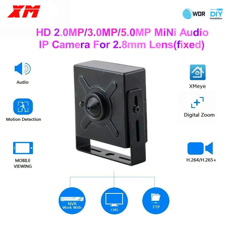 5MP 4MP 3MP POE Audio IP Camera H.265  2.8mm Mini CCTV IP Camera for POE NVR System indoor Home Security Surveillance