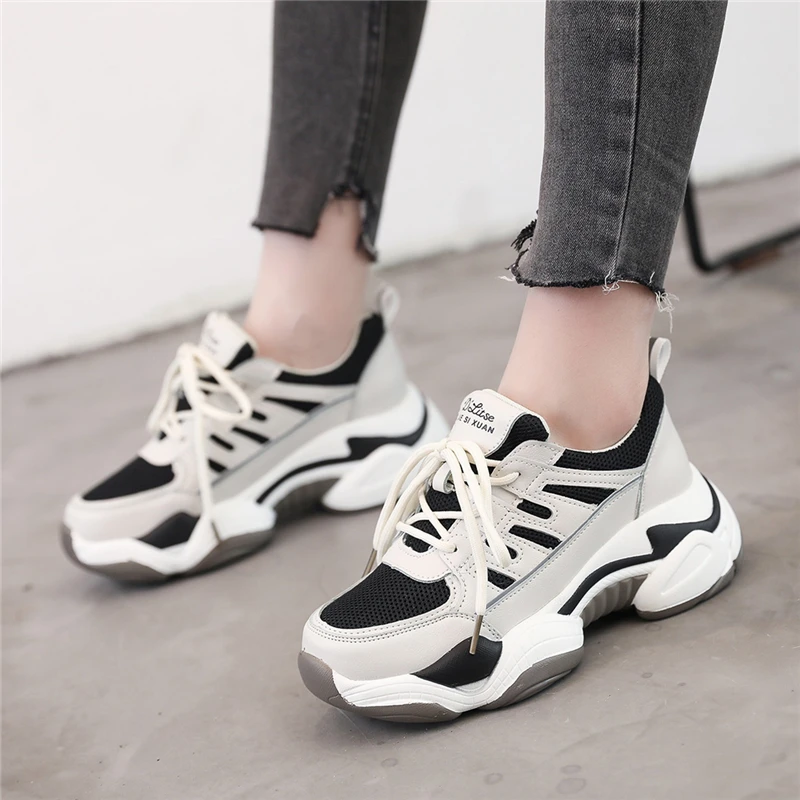 

LZJ Women Walking Shoes Increasing 6CM INS Ulzza Harajuku Sneakers Cushioning Height Platform Breathable Wave Baskets Femme