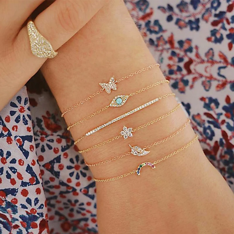 PHYANIC 6Pcs/Set Fashion Lady Bracelets Crystal Butterfly Eye Star Moon Mosaic Gold Bracelet Girl Clothing Jewelry Accessories | Украшения