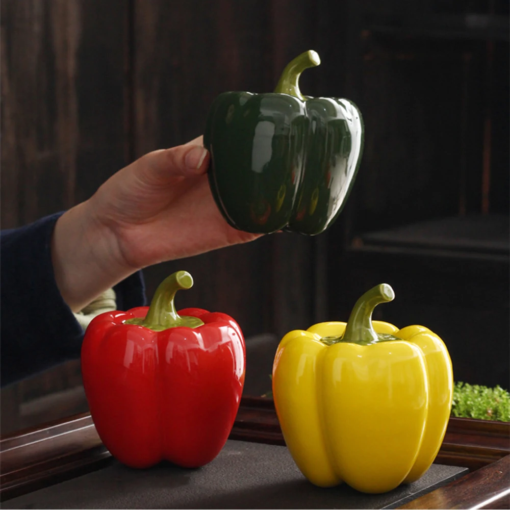 

Green Pepper Red Yellow Green Ceramic Tea Pot Small Creative Ornament Tea Can 60g Sealed Storage Tank