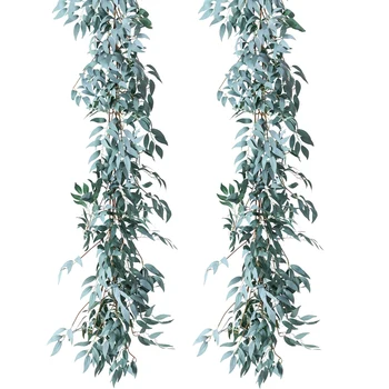 

2 Pack Artificial Gray Greenery Garland Faux Silk Willow Leaves Vines Wreath for Wedding Decor, Party, Home Decor, Crowns Wreath