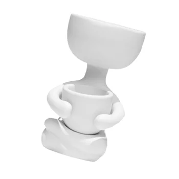 

Sitting Human Shaped Planter Ceramic Flower Pot Plant Container Desktop Decoration White (6x6x10cm)