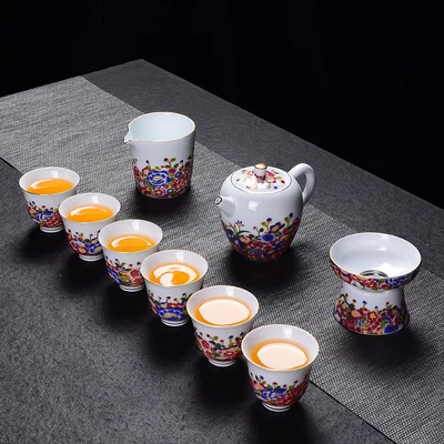 

Jingdezhen Enamel Ceramic Tea Sets Wanhua Pinch Gold Wire Teapot Sets High Grade Home Teacups Kung Fu Green Tea Pu-erh Teaware