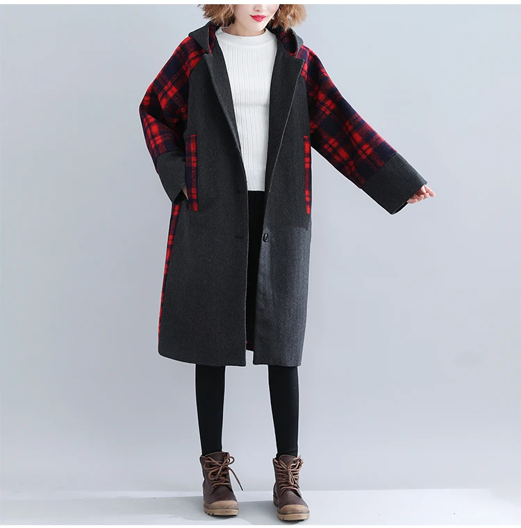 Новое зимнее модное клетчатое Женское шерстяное пальто плюс размер плотное бархатное пальто кардиган ветровка Cortaviento Mujer 5XL